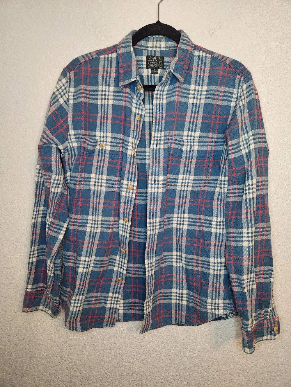 J Crew Slim Fit Flannel Camp Shirt Button Up Plaid Long Sleeve Mens Sz Medium